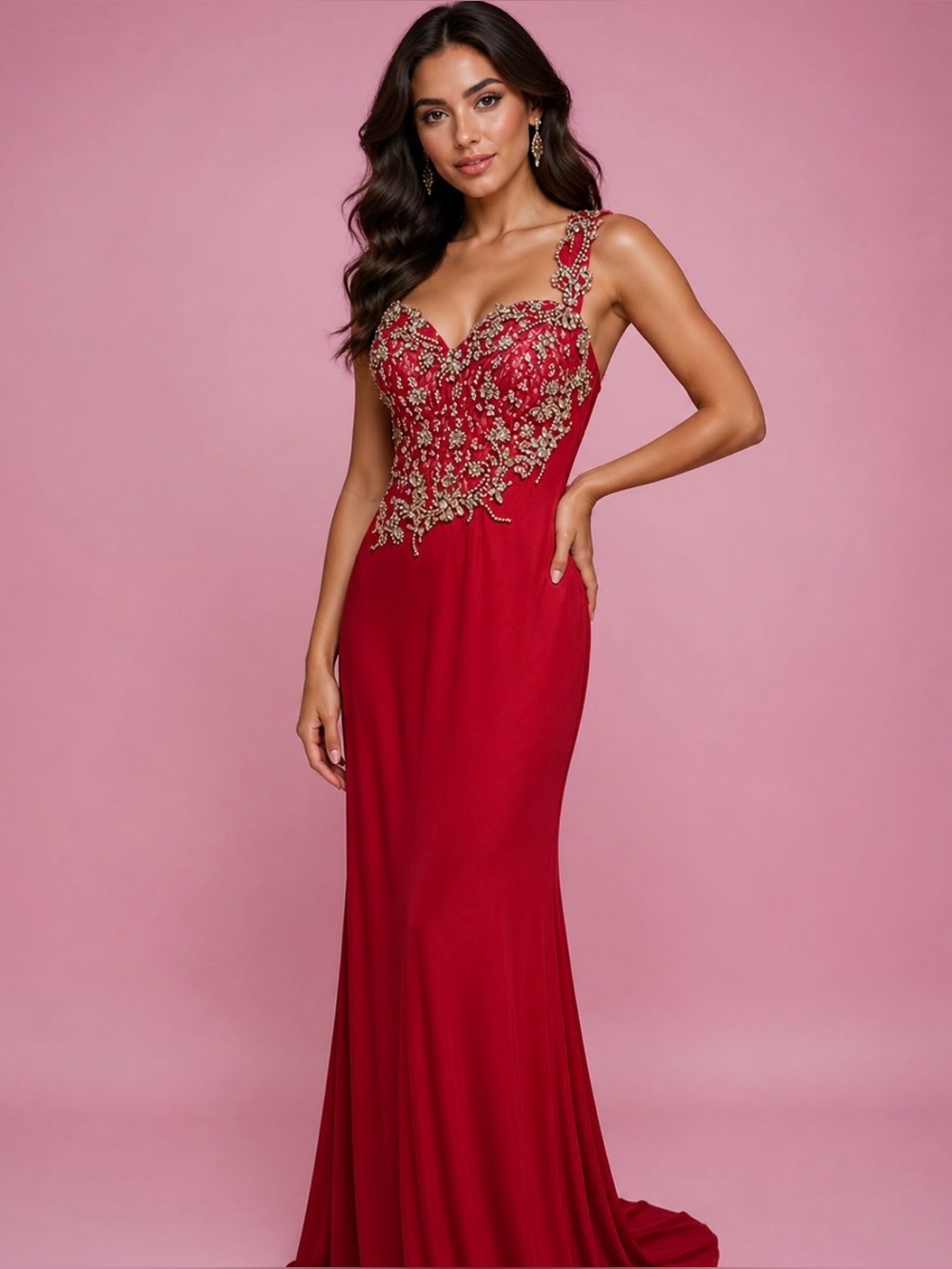 Elegant Envious Coture Red Evening Gown